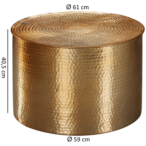 Rootz Coffee Table - Oriental Round Gold - Aluminum - Flat Hammered Metal Side Table - Modern Design Living Room Table - Small Indian Lounge Table - 61x40.5x61cm
