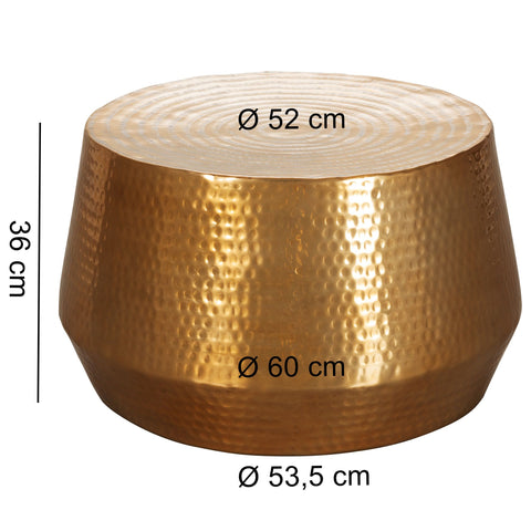 Rootz Coffee Table - Oriental Round Gold - Aluminum - Flat Hammered Metal Coffee Table - Modern Design Living Room Table - Small Indian Lounge Table - 60x36x60cm