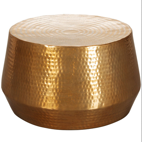 Rootz Coffee Table - Oriental Round Gold - Aluminum - Flat Hammered Metal Coffee Table - Modern Design Living Room Table - Small Indian Lounge Table - 60x36x60cm