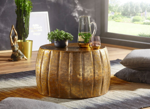 Rootz Coffee Table - Oriental Round Gold - Aluminum - Flat Metal Coffee Table - Modern Design Living Room Table - Small Lounge Table - 60x36x60cm