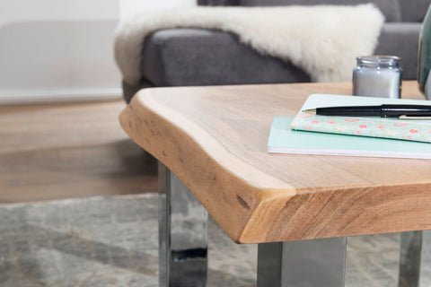 Rootz Coffee Table - Acacia Wood - Metal Frame - Rustic Brown - Small Solid Wood Living Room Table - Country House Style Sofa Table - 58x40x60cm