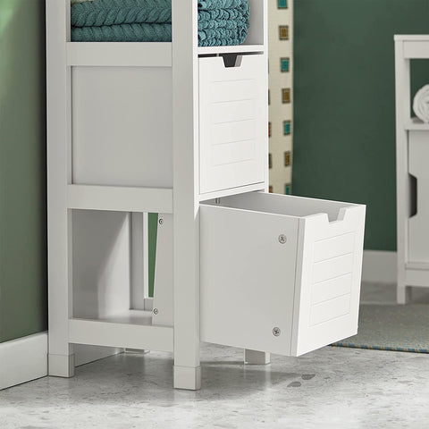 Rootz White Floor Standing Bathroom Storage Cabinet Unit with 1 Shelf and 2 Drawers