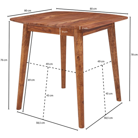 Rootz Dining Table - Sheesham Solid Wood - Designer Kitchen Table - Rustic & Modern - Solid Wood Dining Table - 80x78x80cm