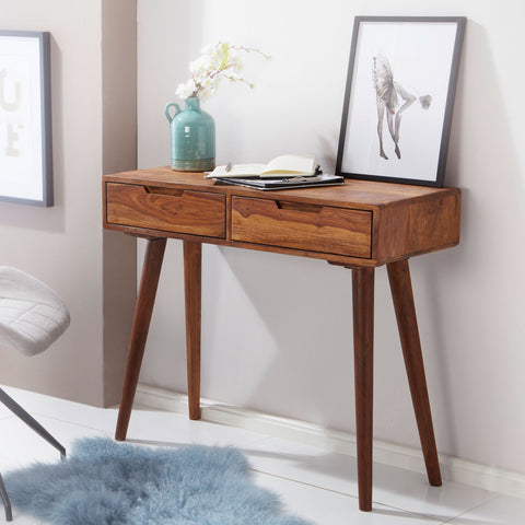Rootz Console Table - Sheesham Wood with Drawers - Design Solid Wood Sideboard - Small Country House Desk - Natural Flur Table - 90x76x36cm