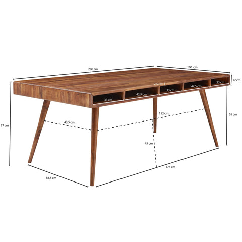 Rootz Dining Table - Sheesham Wood - Solid and Rustic - Modern Design - 200x77x100cm