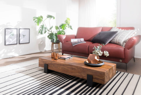 Rootz Coffee Table - Sheesham Wood - Metal Sofa Table - Modern Design in Brown and Black - 115x22x44cm