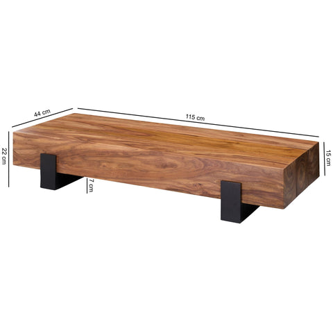 Rootz Coffee Table - Sheesham Wood - Metal Sofa Table - Modern Design in Brown and Black - 115x22x44cm