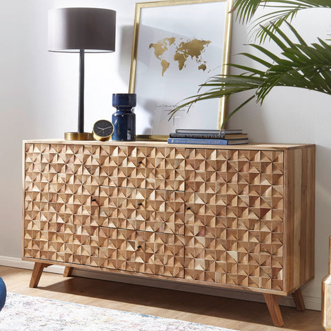 Rootz Sideboard - Acacia Wood - Country Style with 3 Drawers & 2 Doors - 140x78.5x40cm