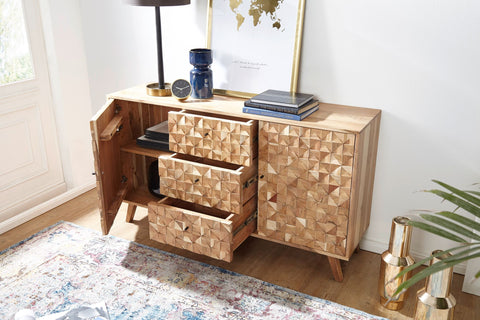 Rootz Sideboard - Acacia Wood - Country Style with 3 Drawers & 2 Doors - 140x78.5x40cm