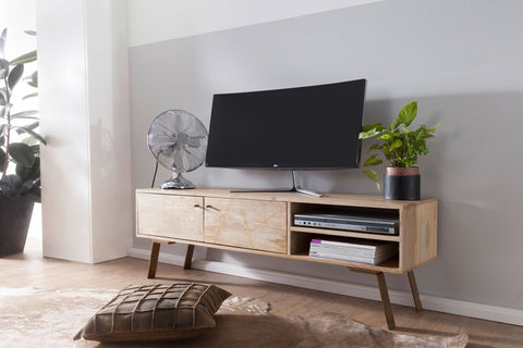 Rootz TV Dresser - Mango Wood - Solid Wood Country Style - 2-Door Base Cabinet - 145x47x35cm