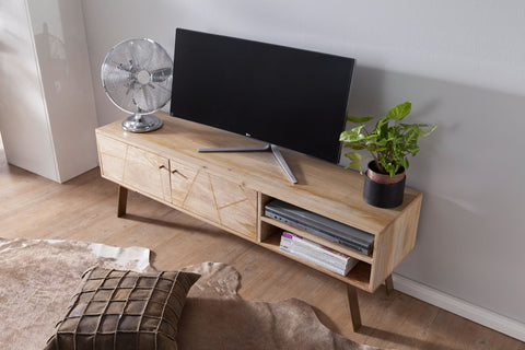 Rootz TV Dresser - Mango Wood - Solid Wood Country Style - 2-Door Base Cabinet - 145x47x35cm