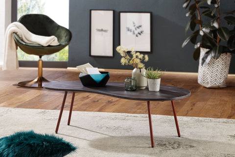 Rootz Coffee Table -  Acacia Wood - Copper Metal Legs - Kidney Shape - Modern Design - 122x34.5x63cm