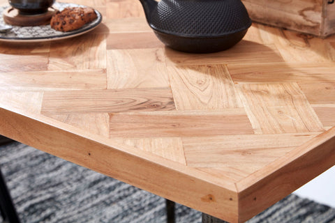 Rootz Dining Table - Acacia Wood - Metal Industrial Design - Small and Square - 80x76x80cm
