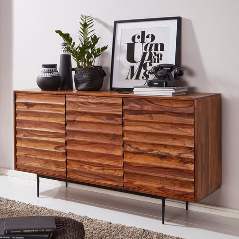 Rootz Sideboard - Sheesham Wood - Rustic Chest of Drawers - Large Design with 3 Doors - 150x81x41cm