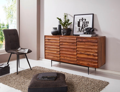 Rootz Sideboard - Sheesham Wood - Rustic Chest of Drawers - Large Design with 3 Doors - 150x81x41cm