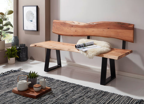 Rootz Dining Bench - Acacia Wood - Solid Wood Bench with Tree Edge - 3-Seater - 160x83.5x60cm