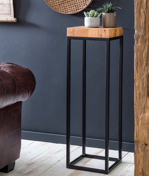 Rootz Side Table - Acacia Wood - High Metal Side Table in Industrial Style - 30x97x30cm