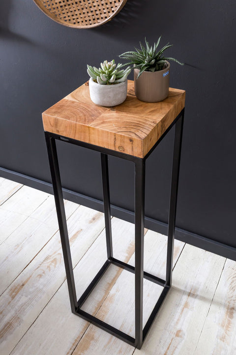 Rootz Side Table - Acacia Wood - High Metal Side Table in Industrial Style - 30x97x30cm
