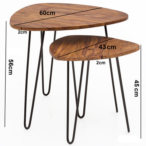 Rootz Nesting Table Set - Sheesham Wood - Small Design with Metal Frame - 2-Piece Coffee Table