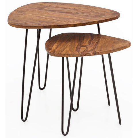 Rootz Nesting Table Set - Sheesham Wood - Small Design with Metal Frame - 2-Piece Coffee Table