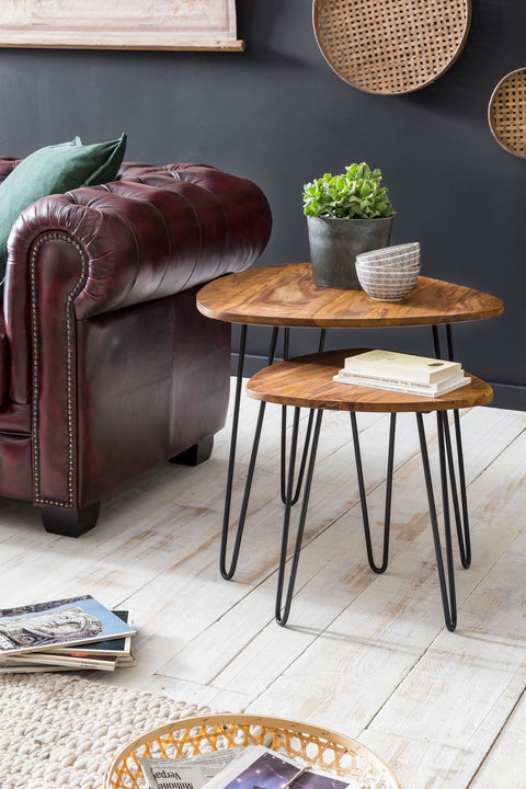 Rootz Nesting Table Set - Sheesham Wood - Small Design with Metal Frame - 2-Piece Coffee Table
