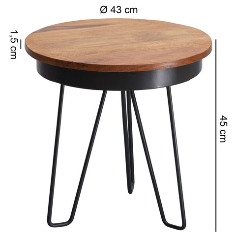 Rootz Side Table - Sheesham Wood - Metal Coffee Table in Industrial Style - 43x45x43cm