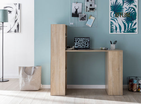 Rootz Wood Desk with Shelf - Sonoma - Modern Design with Storage Compartments - 120x120x53cm