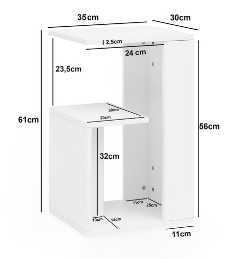 Rootz Wood Side Table - Cantilever Design for Sofa or Coffee - Small and Modern - White - 35x29.5x60cm