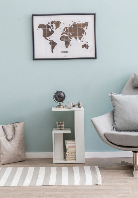 Rootz Wood Side Table - Cantilever Design for Sofa or Coffee - Small and Modern - White - 35x29.5x60cm