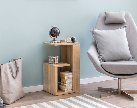 Rootz Wood Side Table - Sonoma - Design for Sofa or Coffee - Small and Modern Square Table - 35x29.5x60cm