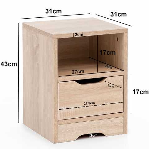 Rootz Night Console - Sonoma - 1 Drawer and Storage Compartment - Bedside Table with Storage Space - 31x43x31cm