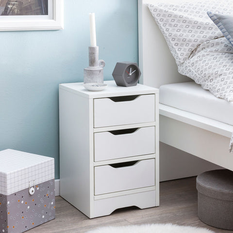 Rootz Night Console - Matt  3 Drawers - Bedside Table with Storage Space - White - 31x49x31cm