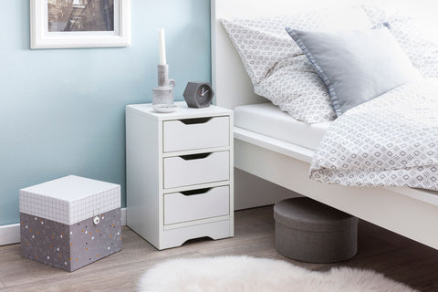 Rootz Night Console - Matt  3 Drawers - Bedside Table with Storage Space - White - 31x49x31cm