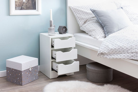 Rootz Night Console - Matt  3 Drawers - Bedside Table with Storage Space - White - 31x49x31cm