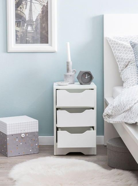 Rootz Night Console - Matt  3 Drawers - Bedside Table with Storage Space - White - 31x49x31cm
