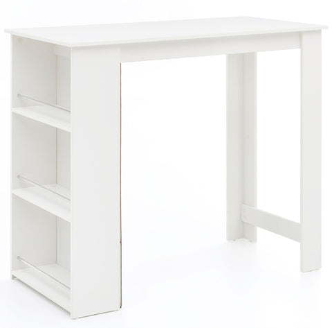 Rootz Bar Table - Wooden Kitchen Table with Integrated Shelf - White - 120x107.5x60cm