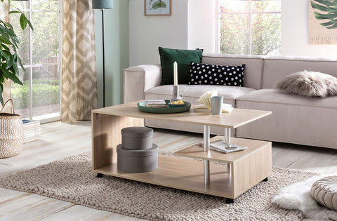Rootz Rotatable Coffee Table - Sonoma - Castors - Design with Storage Space - 105x48.5x60cm