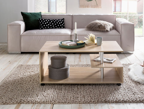 Rootz Rotatable Coffee Table - Sonoma - Castors - Design with Storage Space - 105x48.5x60cm