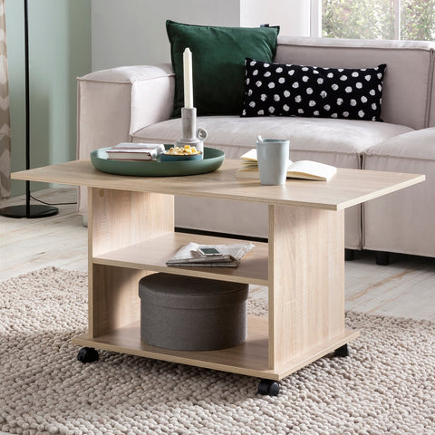 Rootz Rotatable Coffee Table - Sonoma - Castors - Design with Storage Space - 95x51x54.5cm