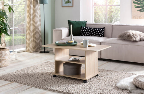 Rootz Rotatable Coffee Table - Sonoma - Castors - Design with Storage Space - 95x51x54.5cm
