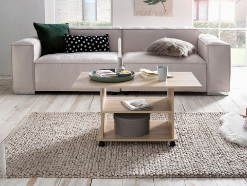 Rootz Rotatable Coffee Table - Sonoma - Castors - Design with Storage Space - 95x51x54.5cm