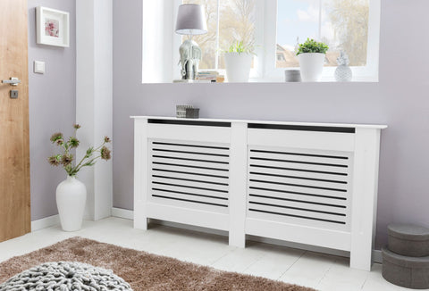 Rootz Design Radiator Cover White Matt Lacquered 112x82x19 cm - Heater Panel Small Heater Cover - Radiator cover wood slats - Heating radiator cover protection