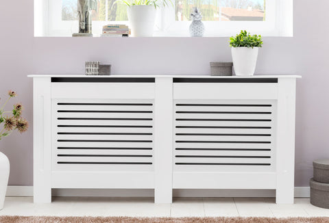 Rootz Design Radiator Cover White Matt Lacquered 112x82x19 cm - Heater Panel Small Heater Cover - Radiator cover wood slats - Heating radiator cover protection