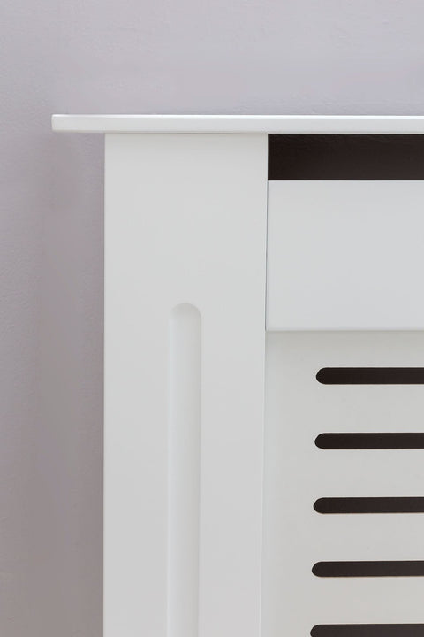 Rootz Design Radiator Cover White Matt Lacquered 112x82x19 cm - Heater Panel Small Heater Cover - Radiator cover wood slats - Heating radiator cover protection