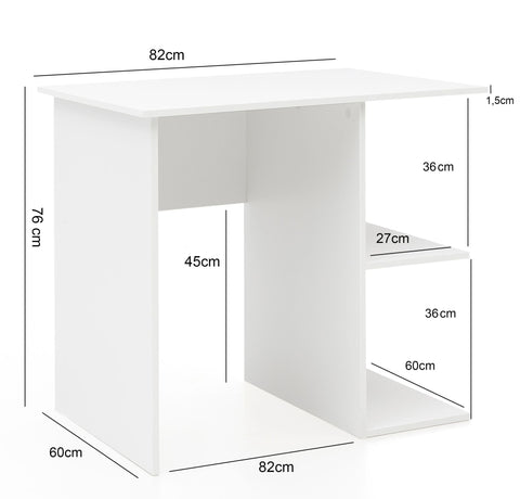 Rootz Computer Desk - White - Small Office Table - Shelf Included - Modern Worktable - 82x60x76cm