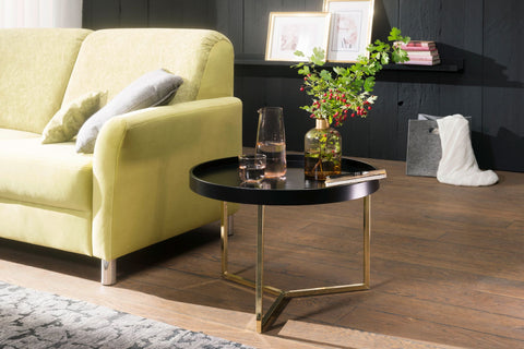 Rootz Coffee Table - Black-Gold -Modern Retro Design - Metal Round Table with Wood Plate - 58.5x42x58.5cm