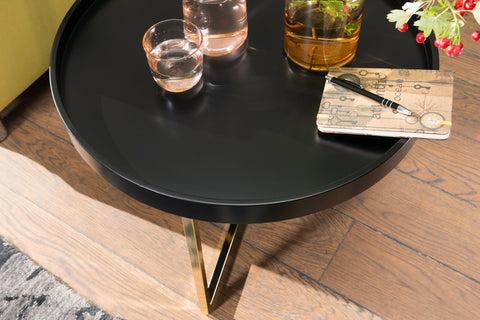 Rootz Coffee Table - Black-Gold -Modern Retro Design - Metal Round Table with Wood Plate - 58.5x42x58.5cm