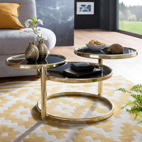 Rootz Coffee Table - Three Layers - Side Table - Round Coffee Table - Metal - Glass - Black - Gold/Copper