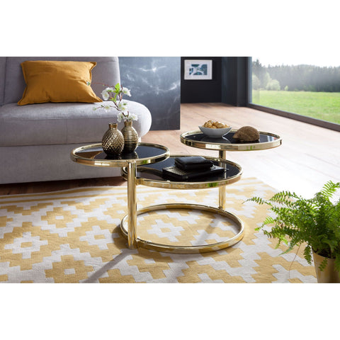 Rootz Coffee Table - Three Layers - Side Table - Round Coffee Table - Metal - Glass - Black - Gold/Copper