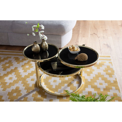 Rootz Coffee Table - Three Layers - Side Table - Round Coffee Table - Metal - Glass - Black - Gold/Copper